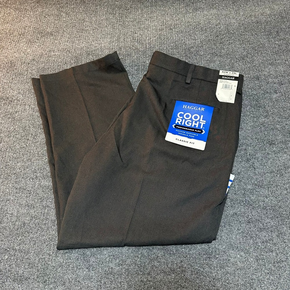 Haggar Cool Right Performance Flex Dress Pants Mens 42x29 Dark Grey HC01083 NEW